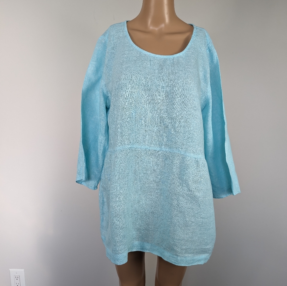 Purejill linen blend round neck top size M